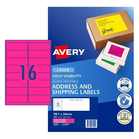 LABEL AVERY LASER A4 16UP FLUORO PINK 35952
L7162FP PK25