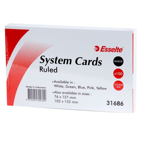 SYSTEM CARDS 203x127mm (8x5) WHITE RULED PACK 100
