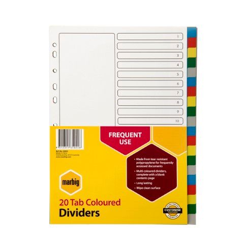 DIVIDERS 20 TAB A4  PP  MULTI COLOURED MARBIG