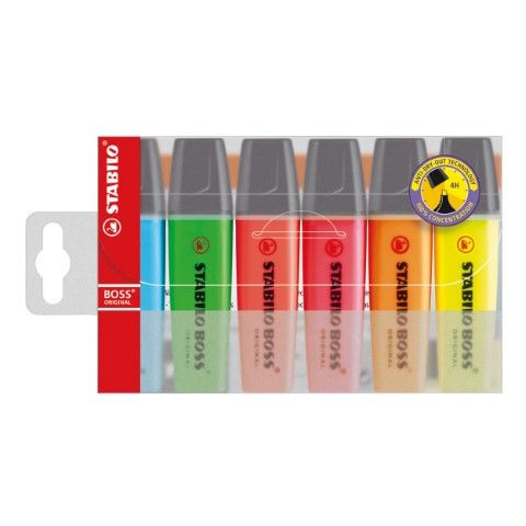 HIGHLIGHTER STABILO WALLET 6 ASSORTED COLOURS 70/6