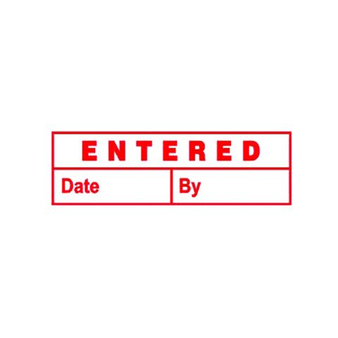 ENTERED (DATE & BY) RED DESKMATE PRE-INKED OFFICE STAMP