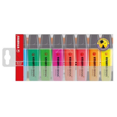 HIGHLIGHTER STABILO WALLET 8  ASSORTED COLOURS  70/8