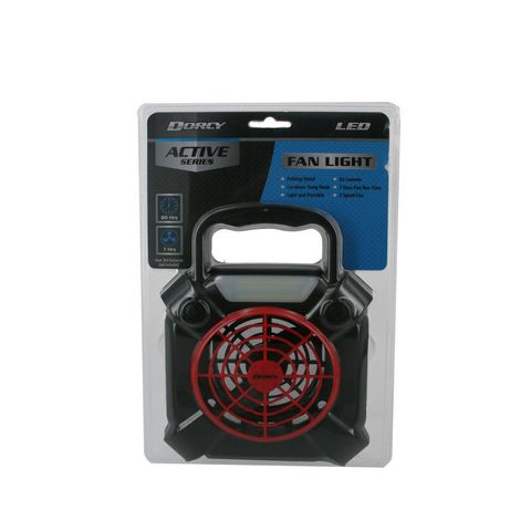 "DORCY 3AA LED MINI FAN LIGHT, COMES WITH A KICK STAND WHICH ENABLES HANDS FREE USE, FAN & LIGHT ON OR JUST FAN OR JUST LIGHT ALONE "