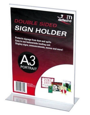 "SIGN HOLDER A3 PORTRAIT ON T BASE, STANDS UPRIGHT.  48001"