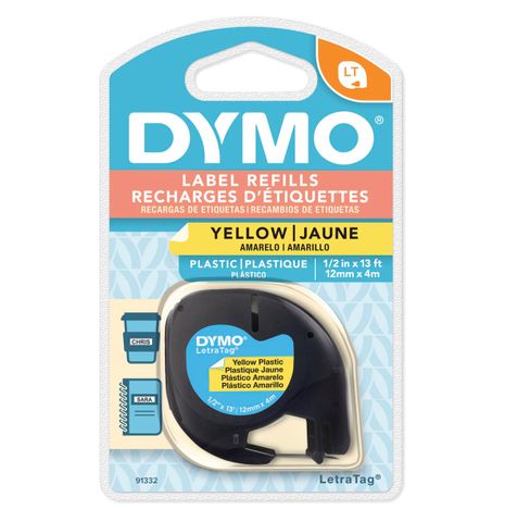 LETRATAG DYMO YELLOW PLASTIC 12MM X 4M 91332