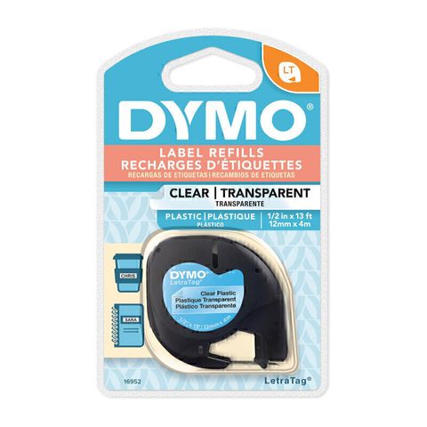 LETRATAG DYMO CLEAR PLASTIC 12MMX4M
