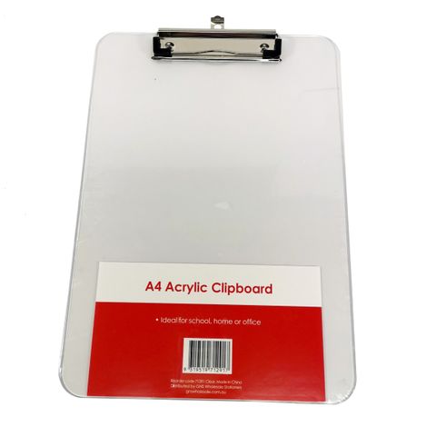 CLIPBOARD A4 ACRYLIC CLEAR - NO FRONT COVER