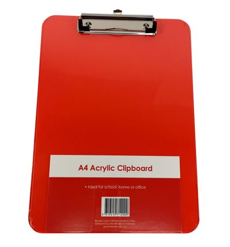 CLIPBOARD A4 ACRYLIC RED - NO FRONT COVER