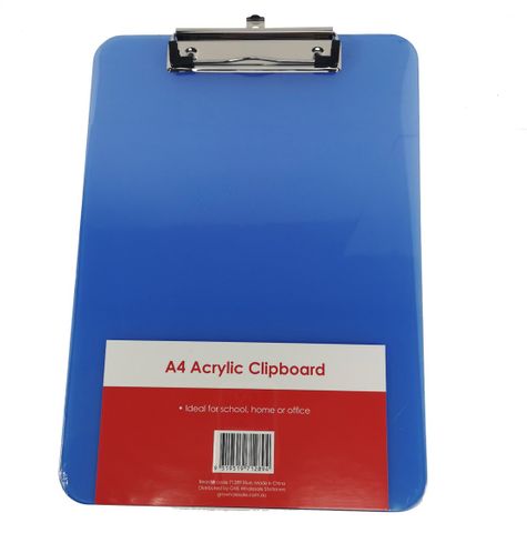 CLIPBOARD A4 ACRYLIC BLUE - NO FRONT COVER