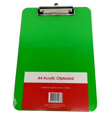 CLIPBOARD A4 ACRYLIC GREEN  - NO FRONT COVER