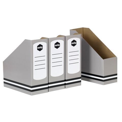 MAGAZINE HOLDER GREY PK4   GLOSS FINISH CARDBOARD  105W X 260D X 280H MM