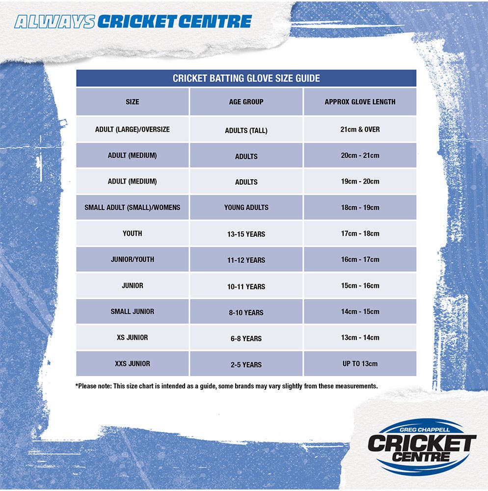 GM Glove Sizing Chart - Cricket World Moorabbin