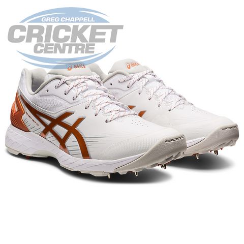 ASICS 350 NOT OUT WOMENS CRICKET SPIKE SHOE WHITE/BRONZE - Greg Chappell  Cricket Centre