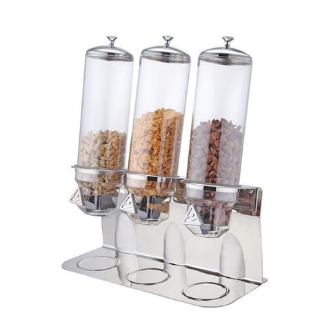 Sunnex Cereal Dispenser Triple S/S w/ Acrylic Body 550W x 250D x 605H mm