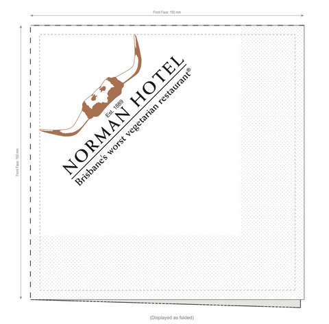 Castaway Luncheon Napkin 2Ply White 1/4 Fold 2 Colour Custom Print Norman Hotel
