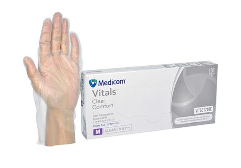 Vitals Gloves Clear VIinyl Powder Free Medium / 100