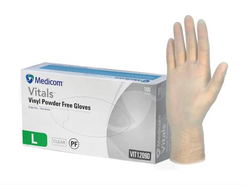 Vitals Gloves Clear VIinyl Powder Free Large / 100
