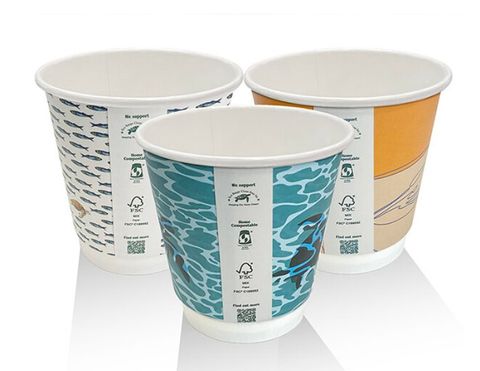 Cup Aqueous Coated Double Wall Cup Art Series One-Lid-Fits-All 8oz 240ml