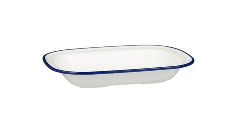 Rectangle Dish White & Blue Line Melamine  400ml 200mm x 145 x 40mm