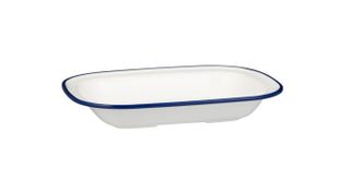 Rectangle Dish White & Blue Line Melamine  400ml 200mm x 145 x 40mm
