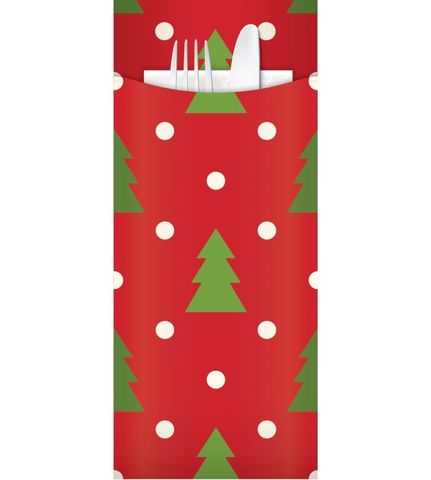 Yiassoo Cutlery Pouch Xmas Trees 3ply White Napkin
