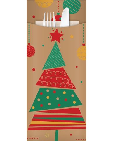 Yiassoo Cutlery Pouch Xmas Kraft Paper 3ply Kraft Napkin