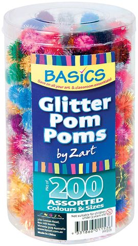 Basics Pom Poms Glitter 200'S