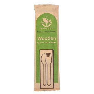 Cutlery Set Wooden Fork Spoon & Napkin / 400