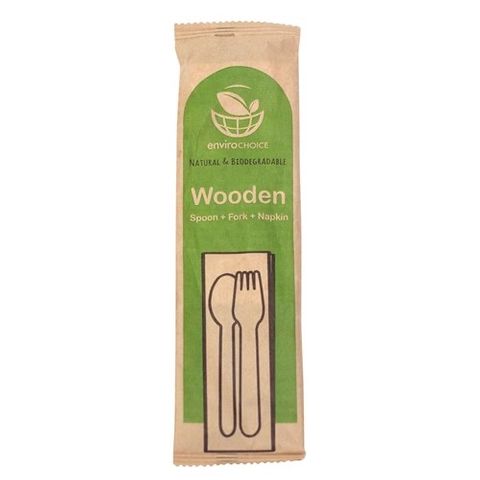 Cutlery Set Wooden Fork Spoon & Napkin / 400