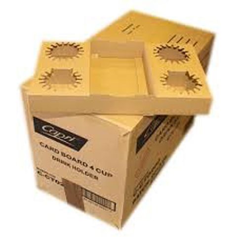 Carry Tray Cardboard Kraft 4 Cup /100