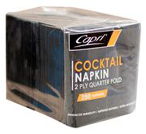 Capri Cocktail Napkins Quarter Fold Black 2 Ply /2000