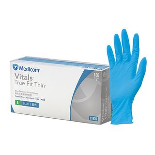 Vitals True Fit Thin - Blue Textured Nitrile Gloves Medium - Box 100