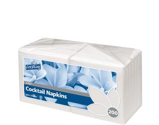 Castaway Premium Cocktail Napkin 2 Ply White 230 X 230mm /2000