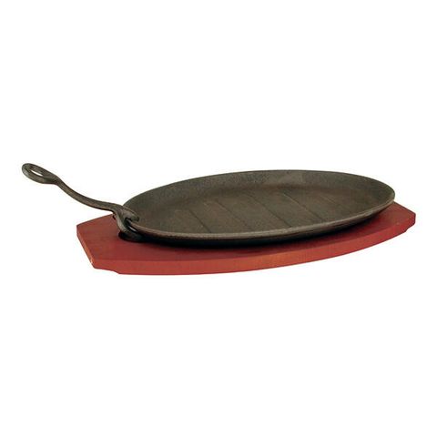 Black Cast Iron Steak Sizzler W/Wd Base 290X180Mm