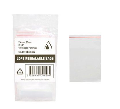 Resealable Bags 75 X 50 Clear 3" X2 (10)