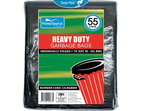 Heavy Duty Black 55Lt I/Folded Garbage Bags / 50 (5)