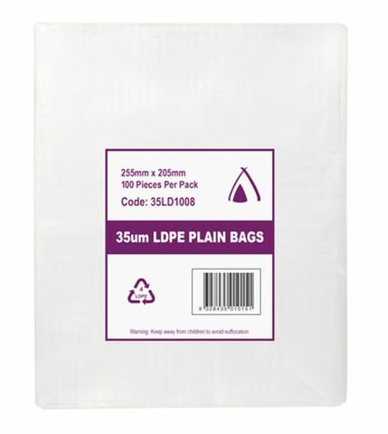 35 Micron Plain Bags 255 X 205 Clear