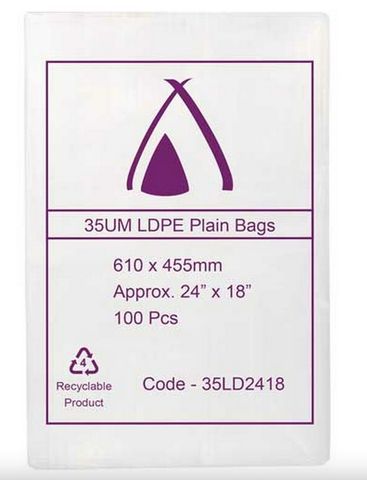 35 Micron Plain Bags 610 X 455 Clear (5)