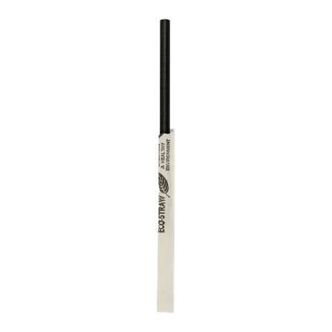 Paper Straw Regular Slim 5mm Wrapped 3 Ply Plain Black
