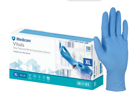 Vitals True Fit Thin - Blue Textured Nitrile Gloves Small /100