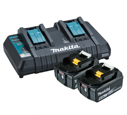 Makita 18V Same Time Dual Port Rapid Battery Charger With 2 X 5.0Ah Battery