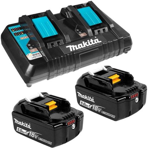 Makita 18V Same Time Dual Port Rapid Battery Charger With 2 X 5.0Ah Battery