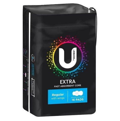 U By Kotex Regular Sanitary Pads 16/Pk, 6 Pk/Ct