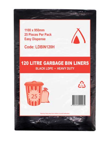 Bin Liner Hd 120Lt Black 1100X950 27Um LDPE /100