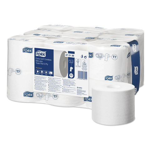 Tork Extra Soft Coreless Mid Size Toilet Roll Premium 3 Ply T7 550 Sheet