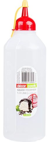 Sauce Dispenser Bottle Clear 1Ltr Red Lid