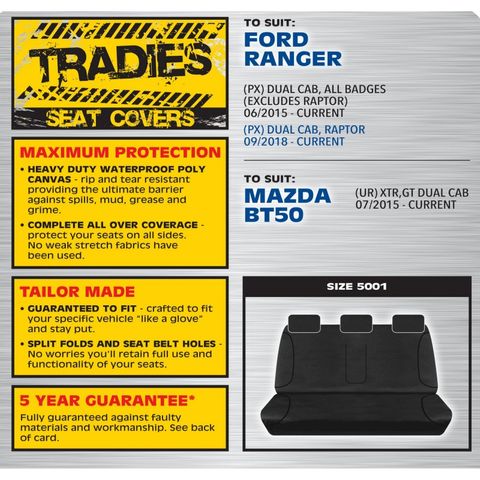 Tradies Grey Rear Seat Cover - Ranger / BT50