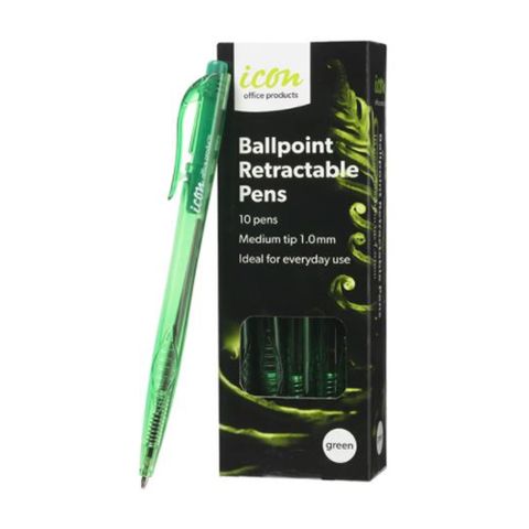 Icon Ball Point Pen Green 1.00mm 10pk