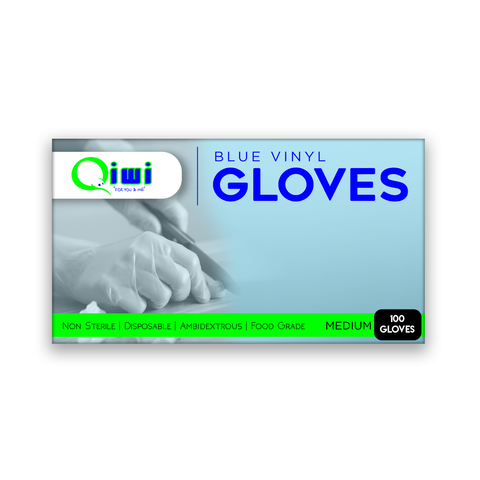 Q Blue Vinyl Gloves PF Medium 10pk/ctn