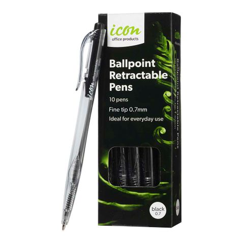 I Ball Point Pen Black Fine 0.7mm 10pk